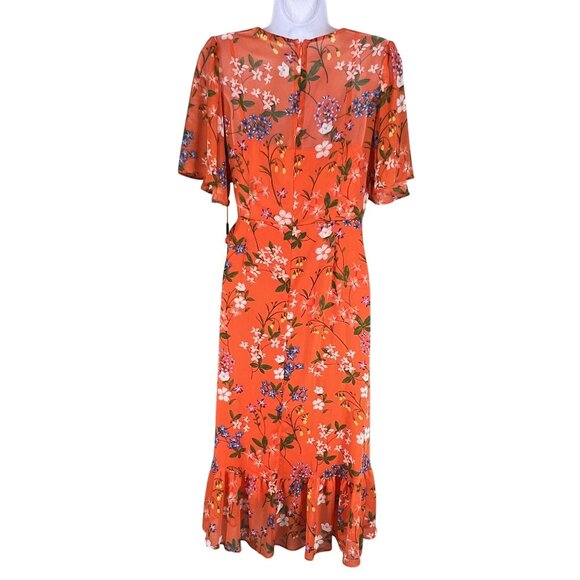 Calvin Klein NWT Womens 6 Floral Chiffon Ruffle Midi Dress Fairycore Bloomcore - Picture 2 of 16
